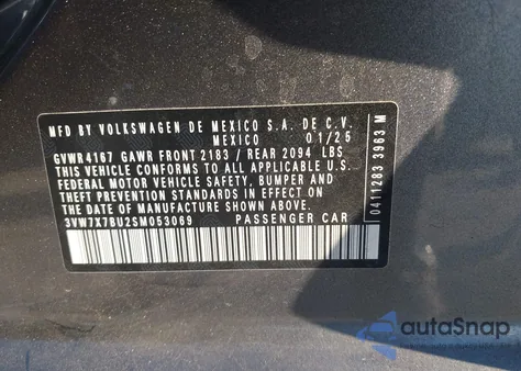 2025 Volkswagen Jetta 1.5T Se z USA, uszkodzony, nr VIN 3VW7X7BU2SM053069